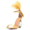 imageFSJ Women Open Toe Stylish Sandal Ankle Strap Chunky Block High Thick Heels Wedding Party Ballroom Prom Shoes US Size 415 USYellow Fur