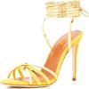 imageFSJ Women Strappy Ankle Wrap High Heels Sandals Open Toe Lace Up Cross Straps Stiletto Shoes Size 415 USYellow
