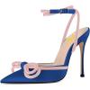 imageFSJ Womens Pointy Toe Stiletto High Heel Sandals Rhinestones Bowknot Ankle Strap Buckle Heeled Pump Lace Up Dress Party Shoes Size 415 USNavy