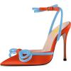imageFSJ Womens Pointy Toe Stiletto High Heel Sandals Rhinestones Bowknot Ankle Strap Buckle Heeled Pump Lace Up Dress Party Shoes Size 415 USOrange