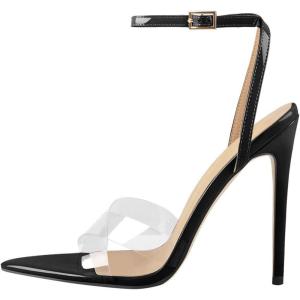 imageFSJ Women Clear Peep Toe Cross PVC Band Stiletto High Heel Ankle Strap Slingback Party Dress Sandal Shoes Size 415 USBlack