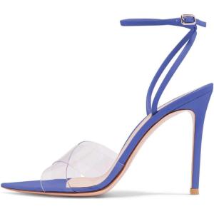 imageFSJ Women Clear Peep Toe Cross PVC Band Stiletto High Heel Ankle Strap Slingback Party Dress Sandal Shoes Size 415 USBlue