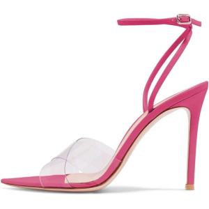 imageFSJ Women Clear Peep Toe Cross PVC Band Stiletto High Heel Ankle Strap Slingback Party Dress Sandal Shoes Size 415 USDeep Pink