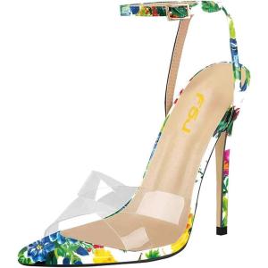 imageFSJ Women Clear Peep Toe Cross PVC Band Stiletto High Heel Ankle Strap Slingback Party Dress Sandal Shoes Size 415 USFruit