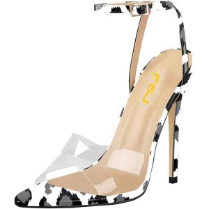imageFSJ Women Clear Peep Toe Cross PVC Band Stiletto High Heel Ankle Strap Slingback Party Dress Sandal Shoes Size 415 USInk Painting