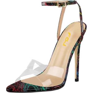 imageFSJ Women Clear Peep Toe Cross PVC Band Stiletto High Heel Ankle Strap Slingback Party Dress Sandal Shoes Size 415 USLines