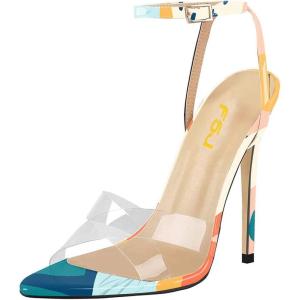 imageFSJ Women Clear Peep Toe Cross PVC Band Stiletto High Heel Ankle Strap Slingback Party Dress Sandal Shoes Size 415 USPainting