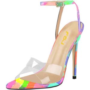 imageFSJ Women Clear Peep Toe Cross PVC Band Stiletto High Heel Ankle Strap Slingback Party Dress Sandal Shoes Size 415 USRainbow