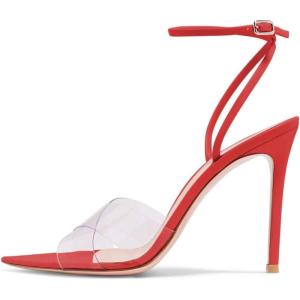 imageFSJ Women Clear Peep Toe Cross PVC Band Stiletto High Heel Ankle Strap Slingback Party Dress Sandal Shoes Size 415 USRed
