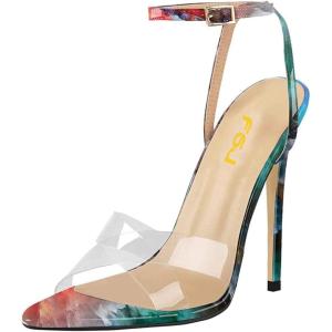 imageFSJ Women Clear Peep Toe Cross PVC Band Stiletto High Heel Ankle Strap Slingback Party Dress Sandal Shoes Size 415 USRock