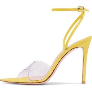 imageFSJ Women Clear Peep Toe Cross PVC Band Stiletto High Heel Ankle Strap Slingback Party Dress Sandal Shoes Size 415 USYellow