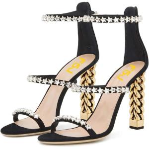imageFSJ Women Flower Gold Metal Chain Chunky High Heels Ankle Strap Sandals Open Toe Fashion Summer Dressy Shoes Size 415 USBlackstar