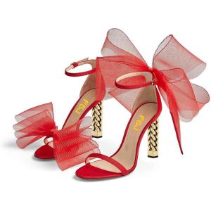 imageFSJ Women Flower Gold Metal Chain Chunky High Heels Ankle Strap Sandals Open Toe Fashion Summer Dressy Shoes Size 415 USRed Mesh
