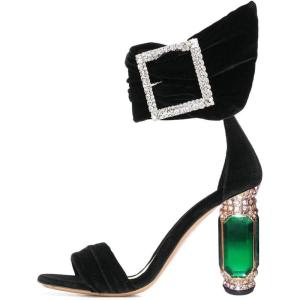 imageFSJ Women Open Toe Stylish Sandal Ankle Strap Chunky Block High Thick Heels Wedding Party Ballroom Prom Shoes US Size 415 USBlack