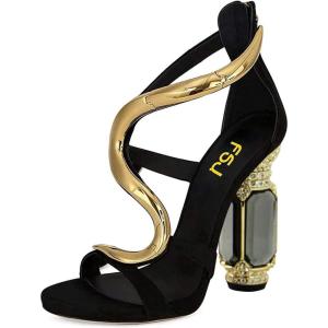 imageFSJ Women Open Toe Stylish Sandal Ankle Strap Chunky Block High Thick Heels Wedding Party Ballroom Prom Shoes US Size 415 USGold S