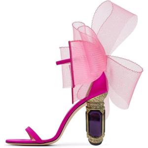 imageFSJ Women Open Toe Stylish Sandal Ankle Strap Chunky Block High Thick Heels Wedding Party Ballroom Prom Shoes US Size 415 USPink Mesh