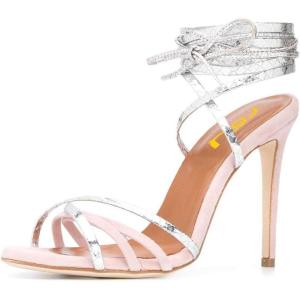imageFSJ Women Strappy Ankle Wrap High Heels Sandals Open Toe Lace Up Cross Straps Stiletto Shoes Size 415 USPink