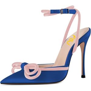 imageFSJ Womens Pointy Toe Stiletto High Heel Sandals Rhinestones Bowknot Ankle Strap Buckle Heeled Pump Lace Up Dress Party Shoes Size 415 USNavy