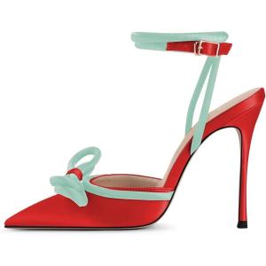 imageFSJ Womens Pointy Toe Stiletto High Heel Sandals Rhinestones Bowknot Ankle Strap Buckle Heeled Pump Lace Up Dress Party Shoes Size 415 USPure Red
