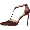 imageFSJ Women Charm T Strap Sandals Stilettos High Heels Pointed Closed Toe Pumps Back Zipper Ladies Girls Party Prom Wedding Sexy Dress Shoes Size 415 USRed