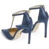 imageFSJ Women Charm T Strap Sandals Stilettos High Heels Pointed Closed Toe Pumps Back Zipper Ladies Girls Party Prom Wedding Sexy Dress Shoes Size 415 USBlue