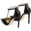 imageFSJ Women Charm T Strap Sandals Stilettos High Heels Pointed Closed Toe Pumps Back Zipper Ladies Girls Party Prom Wedding Sexy Dress Shoes Size 415 USBlack