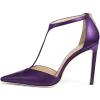 imageFSJ Women Charm T Strap Sandals Stilettos High Heels Pointed Closed Toe Pumps Back Zipper Ladies Girls Party Prom Wedding Sexy Dress Shoes Size 415 USPurple