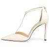 imageFSJ Women Charm T Strap Sandals Stilettos High Heels Pointed Closed Toe Pumps Back Zipper Ladies Girls Party Prom Wedding Sexy Dress Shoes Size 415 USWhite