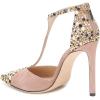 imageFSJ Women Charm T Strap Sandals Stilettos High Heels Pointed Closed Toe Pumps Back Zipper Ladies Girls Party Prom Wedding Sexy Dress Shoes Size 415 USPink