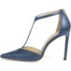 imageFSJ Women Charm T Strap Sandals Stilettos High Heels Pointed Closed Toe Pumps Back Zipper Ladies Girls Party Prom Wedding Sexy Dress Shoes Size 415 USBlue