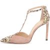 imageFSJ Women Charm T Strap Sandals Stilettos High Heels Pointed Closed Toe Pumps Back Zipper Ladies Girls Party Prom Wedding Sexy Dress Shoes Size 415 USPink
