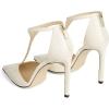 imageFSJ Women Charm T Strap Sandals Stilettos High Heels Pointed Closed Toe Pumps Back Zipper Ladies Girls Party Prom Wedding Sexy Dress Shoes Size 415 USWhite