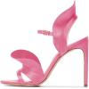 imageFSJ Women Dressy Open Toe Stiletto High Heel Ankle Strap Satin Sandal with Ruffle Size 415 USPink
