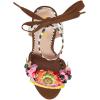 imageFSJ Women Floral Stiletto High Heel Sandal Ankle Strap Open Toe Pump DOrsay Polka Dot Lace up Dress Party Summer Shoes Size 415 USBrown