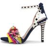 imageFSJ Women Floral Stiletto High Heel Sandal Ankle Strap Open Toe Pump DOrsay Polka Dot Lace up Dress Party Summer Shoes Size 415 USNavy