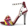 imageFSJ Women Floral Stiletto High Heel Sandal Ankle Strap Open Toe Pump DOrsay Polka Dot Lace up Dress Party Summer Shoes Size 415 USWine Red