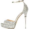 imageFSJ Women Platform High Stiletto Heels Sandals Peep Toe with Ankle Straps Buckle Sexy Summer Pumps Shoes Size 415 USGlitter