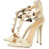 imageFSJ Women Sexy Open Toe TStrap Rivets Studded Stiletto High Heel Sandal Strappy Gladiator Back Zipper Dress Pump Shoes Size 415 USBeige