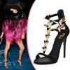 imageFSJ Women Sexy Open Toe TStrap Rivets Studded Stiletto High Heel Sandal Strappy Gladiator Back Zipper Dress Pump Shoes Size 415 USBlack