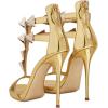 imageFSJ Women Sexy Open Toe TStrap Rivets Studded Stiletto High Heel Sandal Strappy Gladiator Back Zipper Dress Pump Shoes Size 415 USGold
