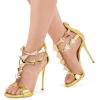imageFSJ Women Sexy Open Toe TStrap Rivets Studded Stiletto High Heel Sandal Strappy Gladiator Back Zipper Dress Pump Shoes Size 415 USGold