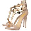 imageFSJ Women Sexy Open Toe TStrap Rivets Studded Stiletto High Heel Sandal Strappy Gladiator Back Zipper Dress Pump Shoes Size 415 USNude