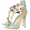imageFSJ Women Sexy Open Toe TStrap Rivets Studded Stiletto High Heel Sandal Strappy Gladiator Back Zipper Dress Pump Shoes Size 415 USPale Turquoise