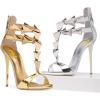 imageFSJ Women Sexy Open Toe TStrap Rivets Studded Stiletto High Heel Sandal Strappy Gladiator Back Zipper Dress Pump Shoes Size 415 USSilver