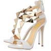 imageFSJ Women Sexy Open Toe TStrap Rivets Studded Stiletto High Heel Sandal Strappy Gladiator Back Zipper Dress Pump Shoes Size 415 USWhite