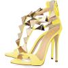 imageFSJ Women Sexy Open Toe TStrap Rivets Studded Stiletto High Heel Sandal Strappy Gladiator Back Zipper Dress Pump Shoes Size 415 USYellow