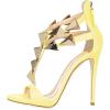 imageFSJ Women Sexy Open Toe TStrap Rivets Studded Stiletto High Heel Sandal Strappy Gladiator Back Zipper Dress Pump Shoes Size 415 USYellow