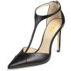 imageFSJ Women Charm T Strap Sandals Stilettos High Heels Pointed Closed Toe Pumps Back Zipper Ladies Girls Party Prom Wedding Sexy Dress Shoes Size 415 USBlack