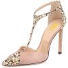imageFSJ Women Charm T Strap Sandals Stilettos High Heels Pointed Closed Toe Pumps Back Zipper Ladies Girls Party Prom Wedding Sexy Dress Shoes Size 415 USPink
