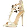 imageFSJ Women Sexy Open Toe TStrap Rivets Studded Stiletto High Heel Sandal Strappy Gladiator Back Zipper Dress Pump Shoes Size 415 USBeige